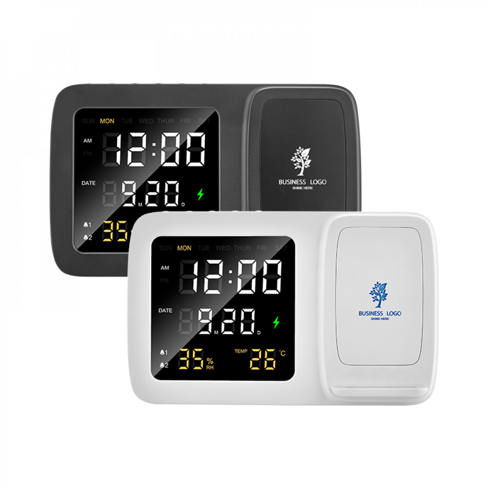 Siyah Wireless Şarj Cihazı & Dijital Saat